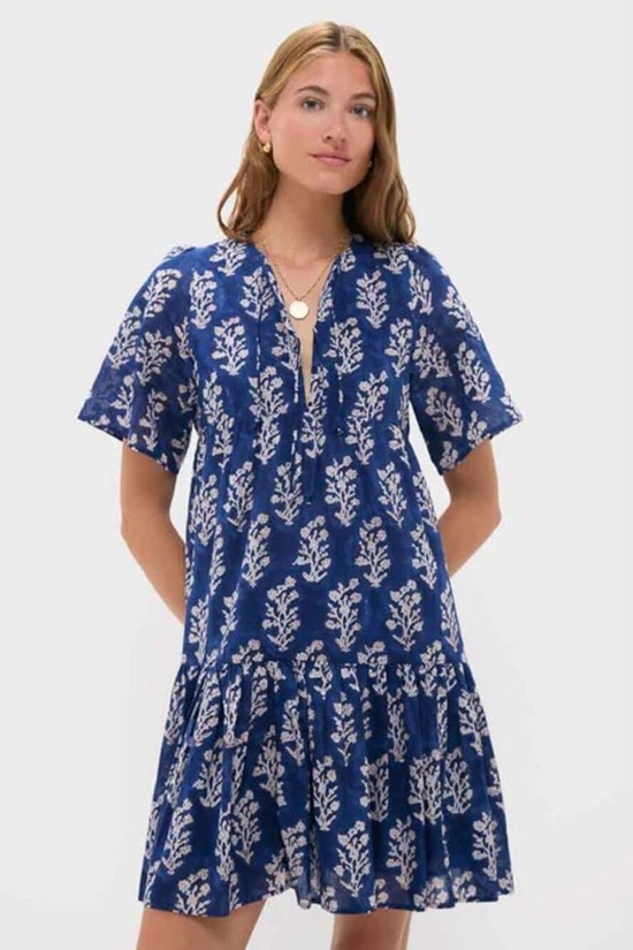 Emerson Fry Love Tomas Island Pressed Flowers Blue Mini Dress XS/S NEW